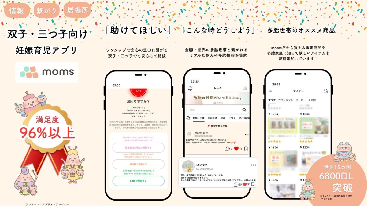 多胎児家庭のウェルビーイングを支えるコミュニティアプリ「moms」